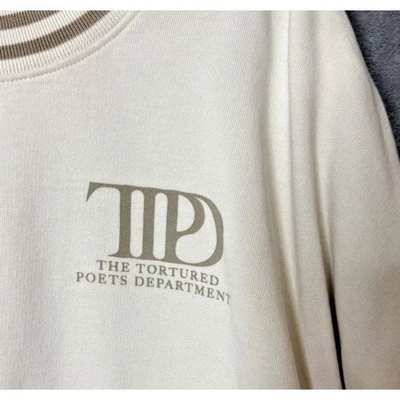 Taylor Swift TTPD The Tortured Poets Department Beige Crew Sweatshirt 2XL - Picture 2 of 6